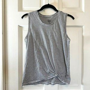 Gray Striped Tank Top w/ Gathered Hem